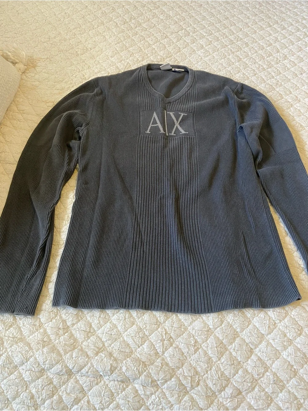 Armani Exchange Men's Charcoal Crewneck Sweater with AX Logo